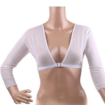 下摆袖套时尚网眼上衣前襟纽扣臂垂坠白色长袖黑色T恤肩袖套H9Z4